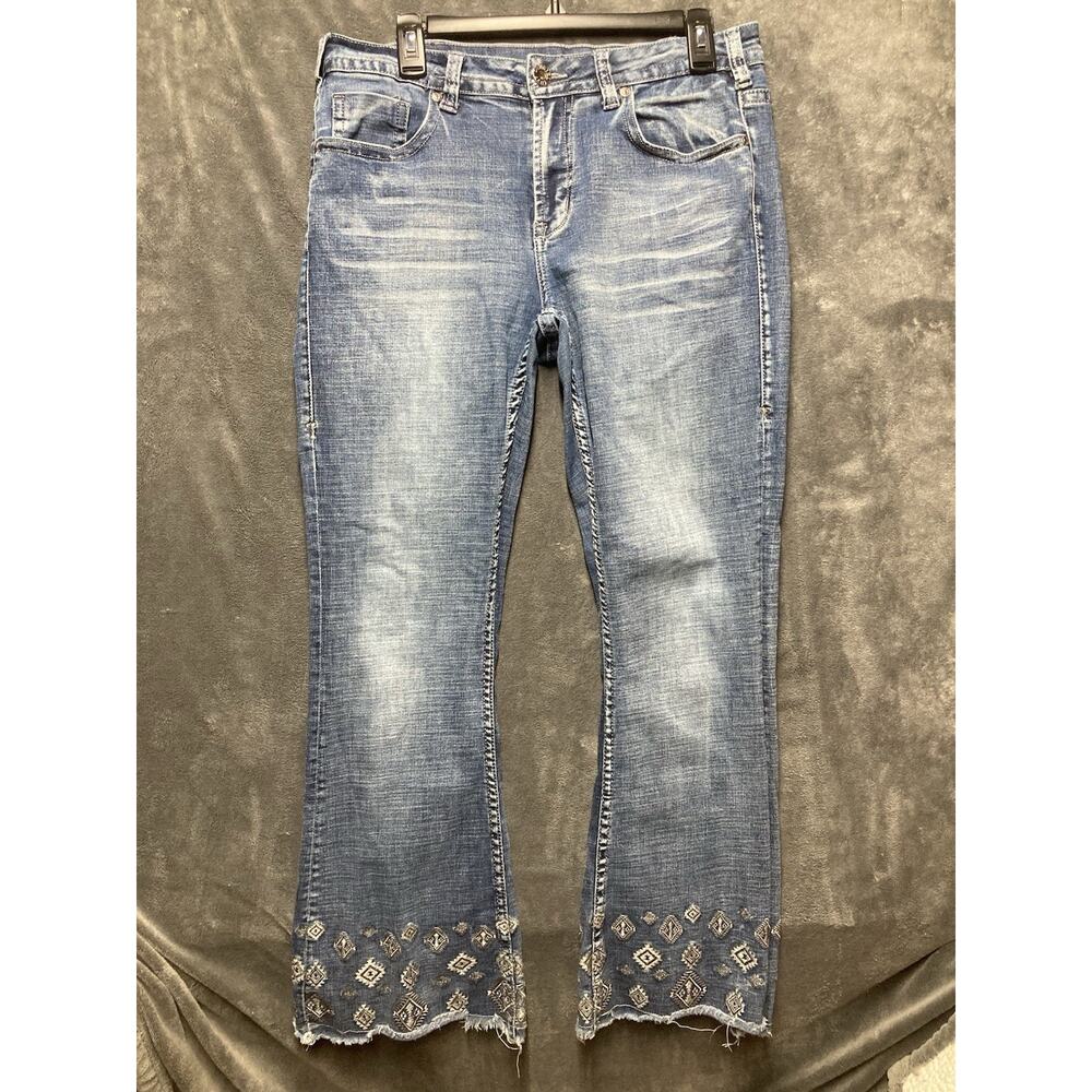 Cowgirl Tuff Extreme Aztec Trouser Denim Western Jeans W33xL31 Embroidered Hem
